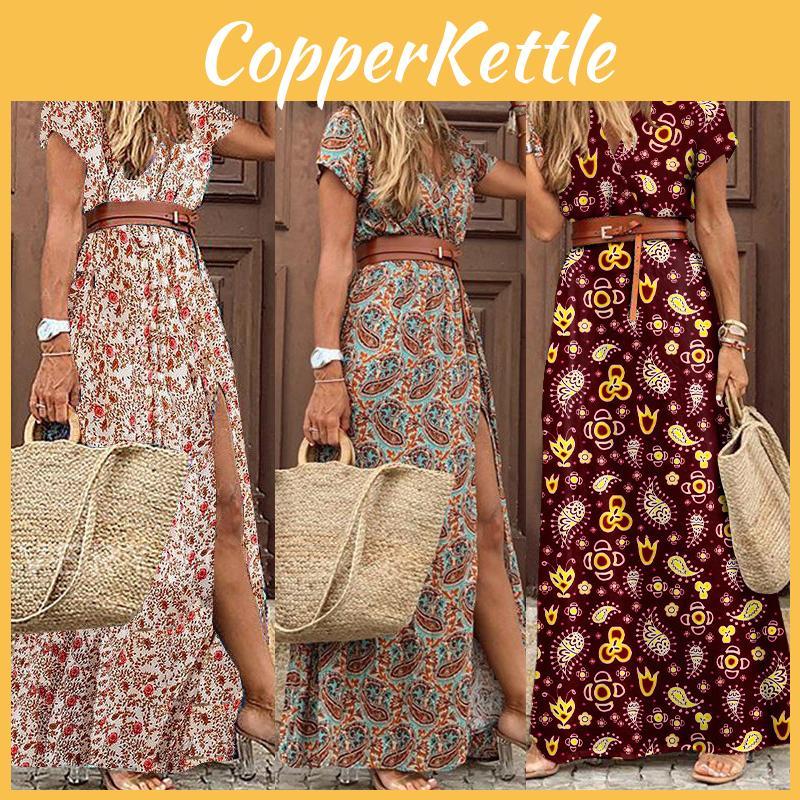 Floral Women Summer Long Maxi Dress Ladies V Neck Boho Beach Holiday Sundress