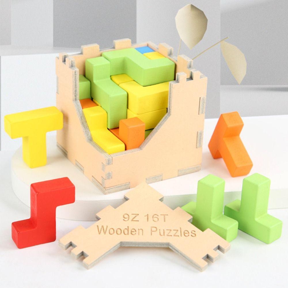 3D Wooden Building Block Box IQ 3D Wooden Puzzles IQ Puzzle Mind Brain Teaser  Kids Gifts