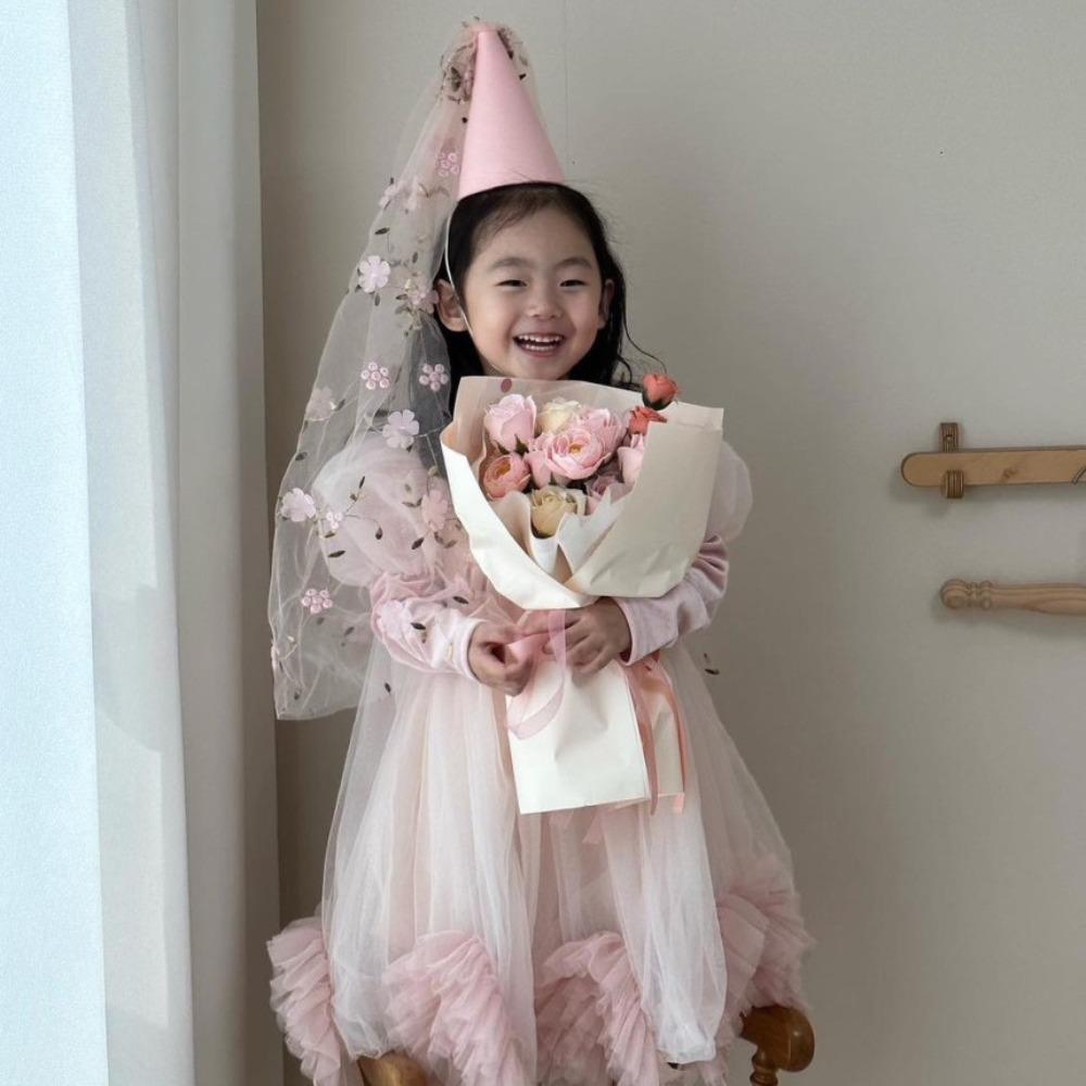 Fashion Gauze Happy Birthday Hat Felt Mesh Princess Hat Headwear Flower Party Caps Photography Prop