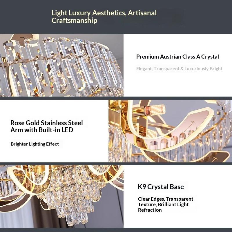 Crystal Pendant Light, High-end and Atmospheric Villa Living Room Dining Room Pendant Light Hall Main Light