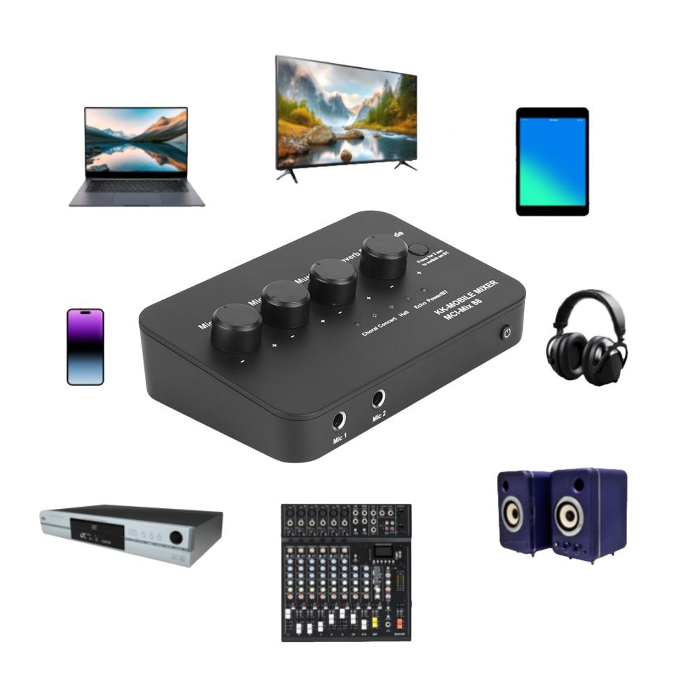 Digital Audio Mixer for Karaoke Home Theater Amplifier Speaker AUX IN/OUT BT Connection 2 Mic Inputs Karaoke Sound Mixer Machine