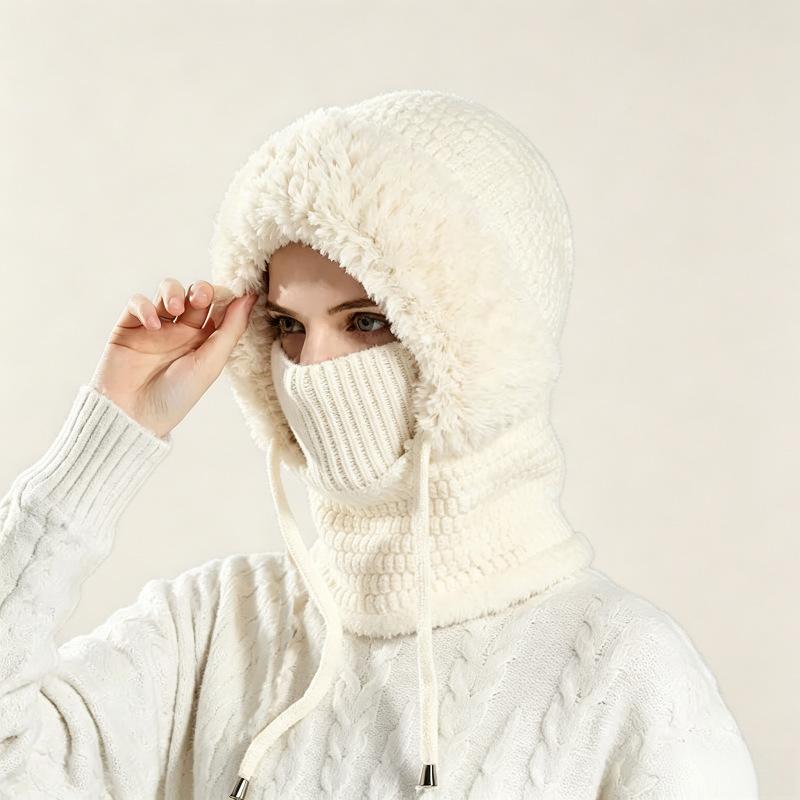 Winter Warm Ear Protection One-piece Hat Women's Scarf One-piece Knitted Hat Fleece Thickened Ski Wool Hat