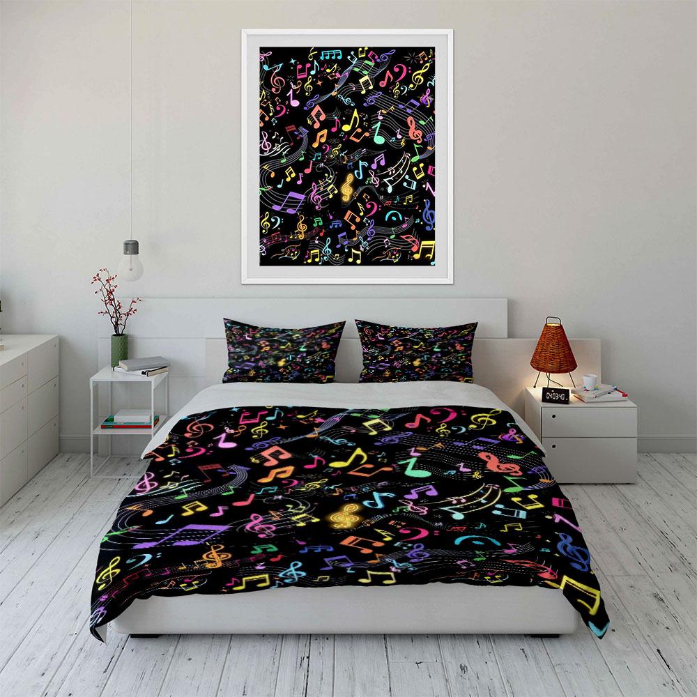 Colorful musical notes pattern. Bedding sets Duvet cover sets Duvet covers Pillowcases(1 * Duvet Cover 2 * Pillowcases without duvet insert)