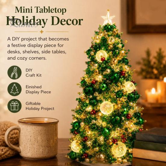Crafting Kit for Beginners DIY Beaded Christmas Tree Kit, Handmade PVC Glitter Craft Easy Bead Set, To Assemble Art Kids And Adults Supplies