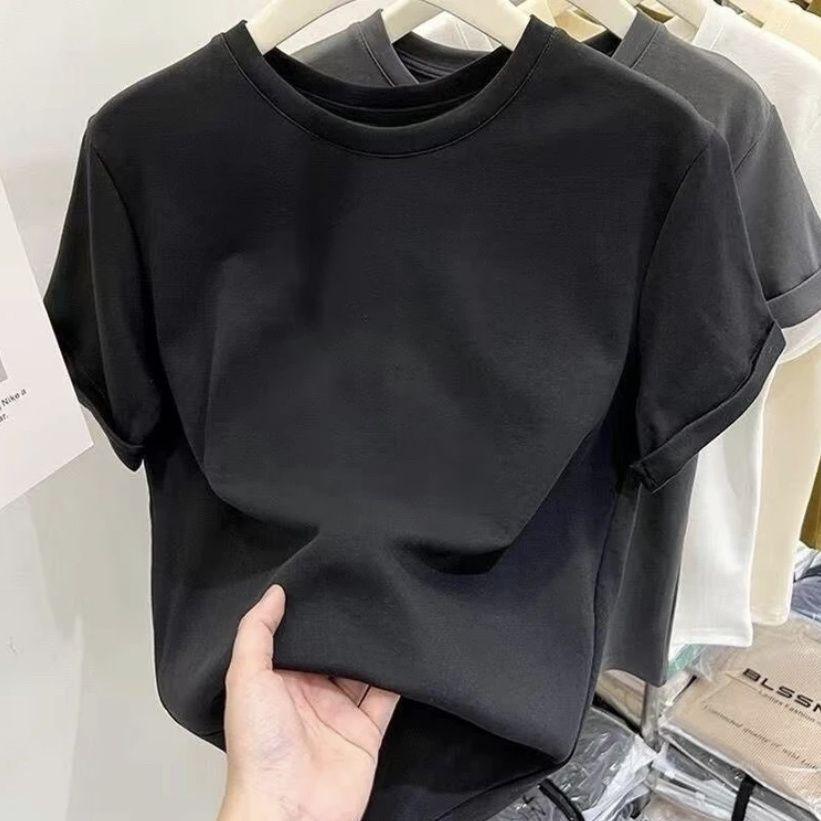 Summer 2024 New American Simple Solid Color Short-Sleeve T-Shirt with Regular Shoulder Design - Trendy and Niche.