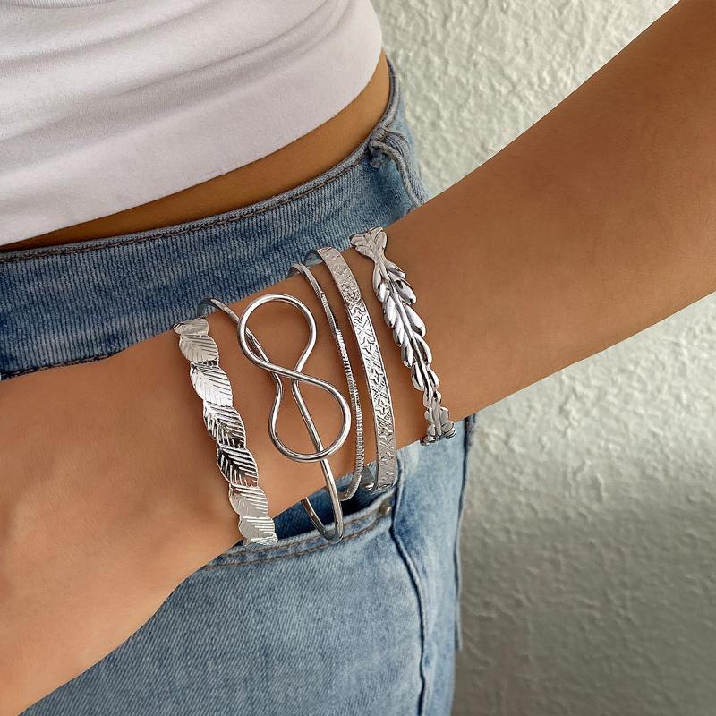 Punk Minimalist Geometric Bracelets Set For Women Retro Hip Hop Boho Stackable Design Open Bangle
