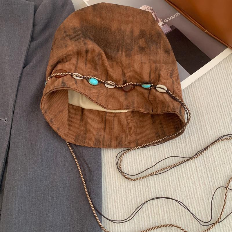 

Ретро шляпа с кисточками и бусинами, детская осенняя универсальная, для большого обхвата головы, подчеркивает лицо, шляпа-мешок, тренд M（54-58cm）