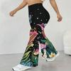 Pantalon Évasé Décontracté Taille Haute pour Femme, Pantalon Bell Bottom Streetwear à Imprimé Floral