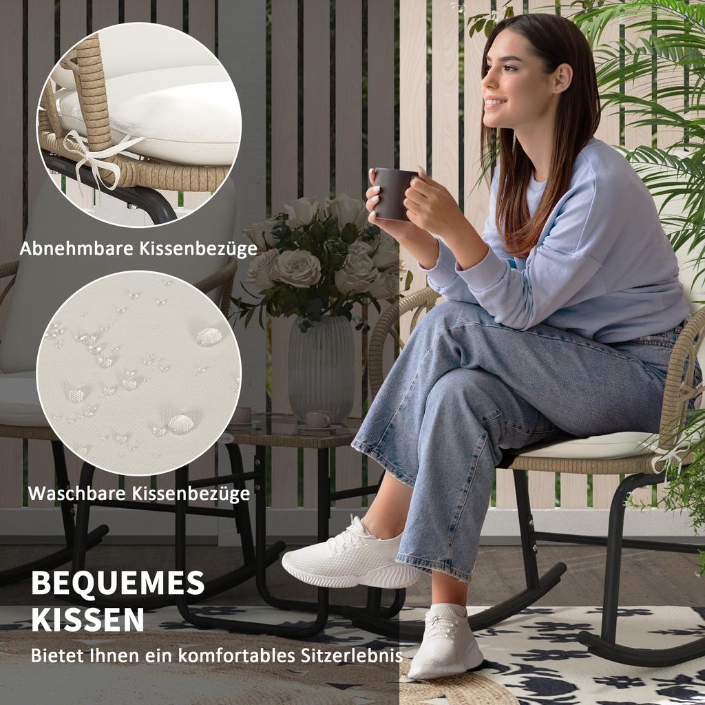 Rocking Chair Set Rocking Chairs Bistro Set, Boho Style, PE Rattan, Weather-Resistant, Cream