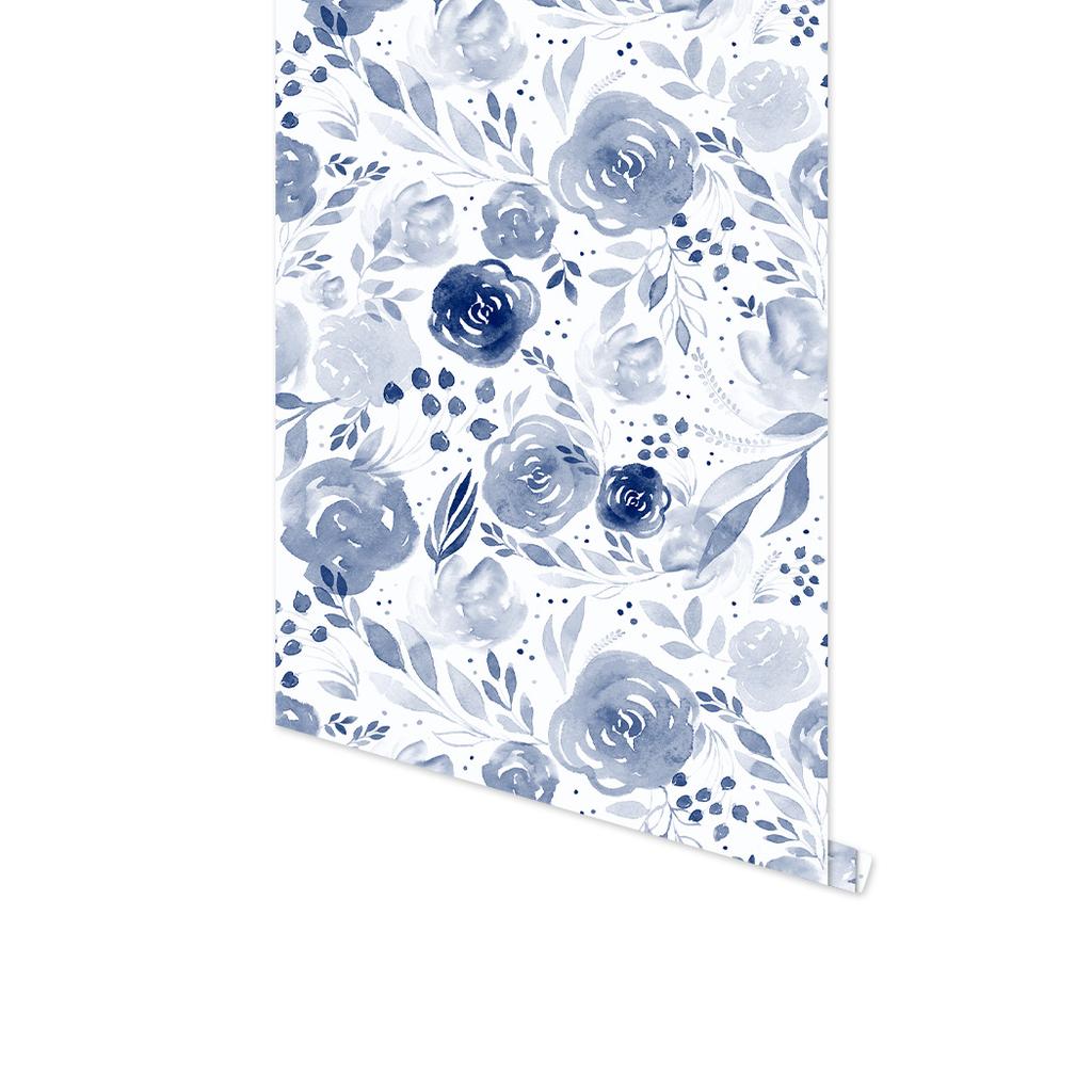 Blue Watercolor Floral Background Removable Wallpaper(45cm*300cm)