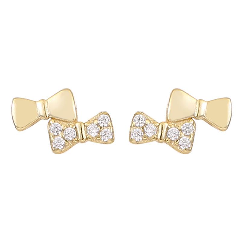 925 Sterling Silver Mini Cute Zircon Bow Earrings for Women Simple Exquisite Student Ear Accessories