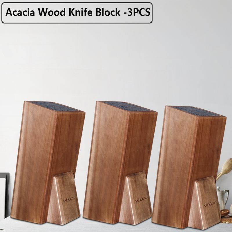 Acacia Wood Universal Knife Block Stand with Bristles Knife Holder for Kitchen Counter Fits Chef Bread Steak Knives Storage