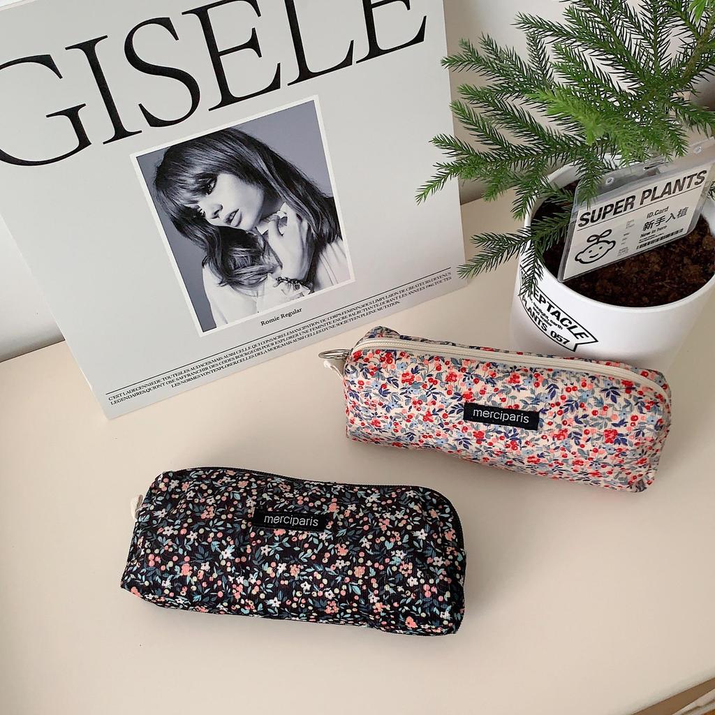 Retro Corduroy Floral Pencil Case and Makeup Bag