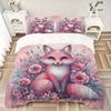 3pcs Fox & Pink Flower Bedding Set - Includes Quilt Cover and Pillowcases, Suitable for All Seasons, Machine Washable - Ideal Gift for Famil