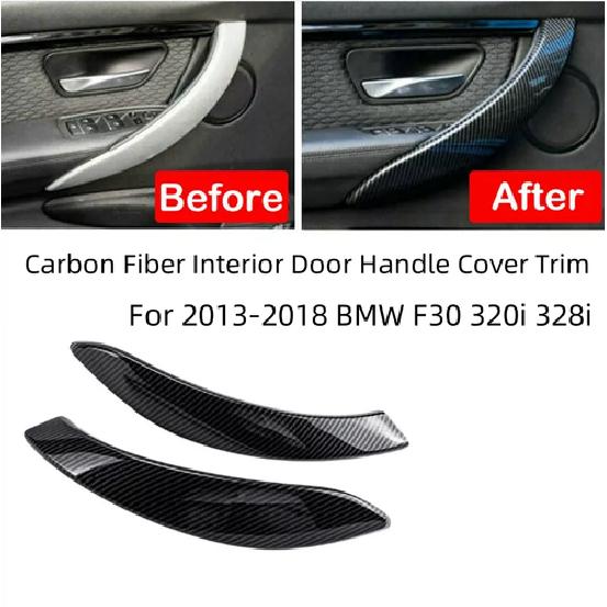 2PCS For 2013-2018 BMW F30 F36 F34 Carbon Fiber Interior Door Handle Cover Trim
