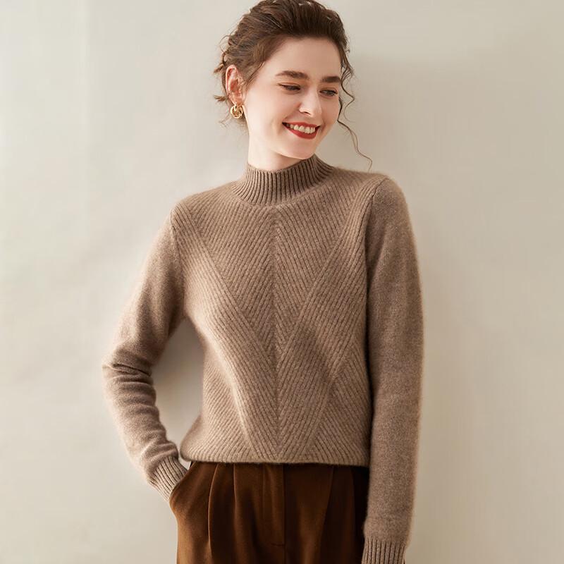 Fanzhen Women's Thick Cashmere Blend Half-High Collar Sweater