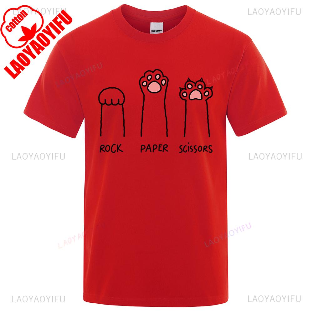 Rock Paper Scissors Funny Cat Graphic T Shirts Men Woman Fashion TShirt Casual Crewneck Tops Summer Cotton Loose T Shirt