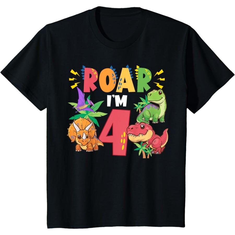Рычи, мне 4! Вечеринка в честь 4-го дня рождения динозавров, футболка для 4-летнего малыша S