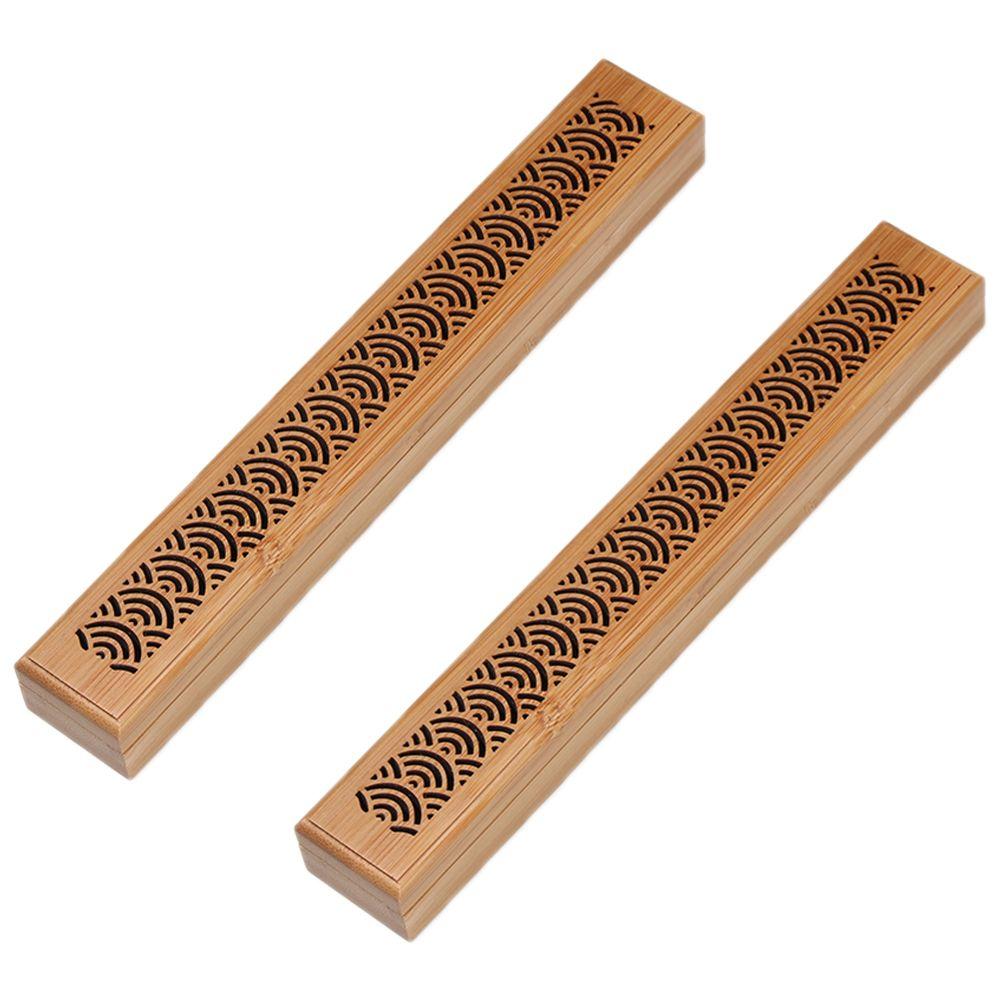 

2PCS Retro Home Decor Hollow carved Bamboo Incense Box Censer Ash Catcher Incense Holder 1