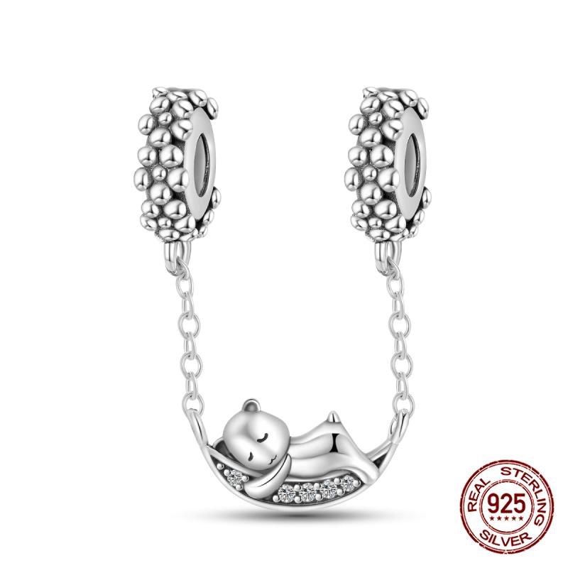 Original 100% 925 Silver Star Moon Safety Chain Fit 925 Original Bracelet & 3mm Bracelet DIY Jewelry Making Women Gift