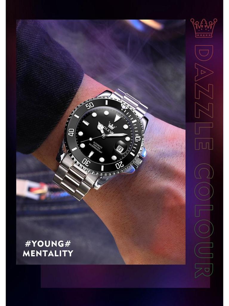 Oliss Green Water Ghost Automatische Leuchtende Wasserdichte Herrenuhr