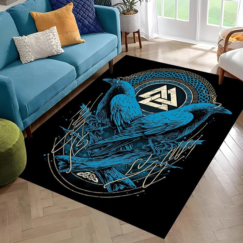 Nordisches Wikingerkrieger Symbol Walhalla Valknut Rune Motto Teppich für Schlafzimmer Wohnzimmer Sofa Zuhause Fußmatte Dekor, Rutschfeste Bodenmatte