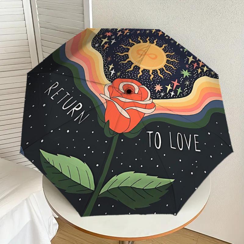 

1pc Return to Love: Cosmic Rose Umbrella with Plastic Handle,Suitable for All Seasons Home Travel Outdoor UmbrellaDD794