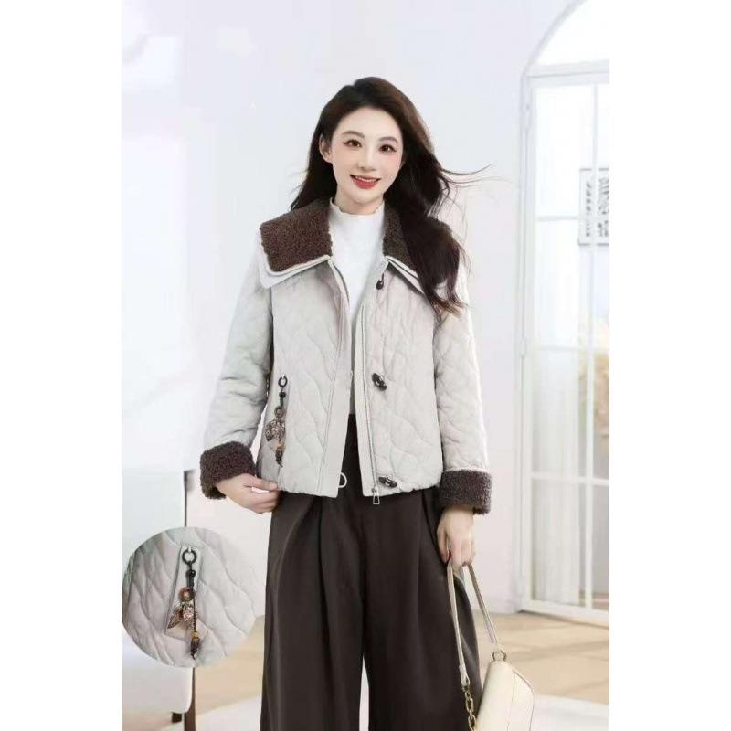 Fashion Temperament New Autumn and Winter Cotton-padded Clothes Small Short Lapel Splicing High-end Outer Cotton-padded Clothes Jacket