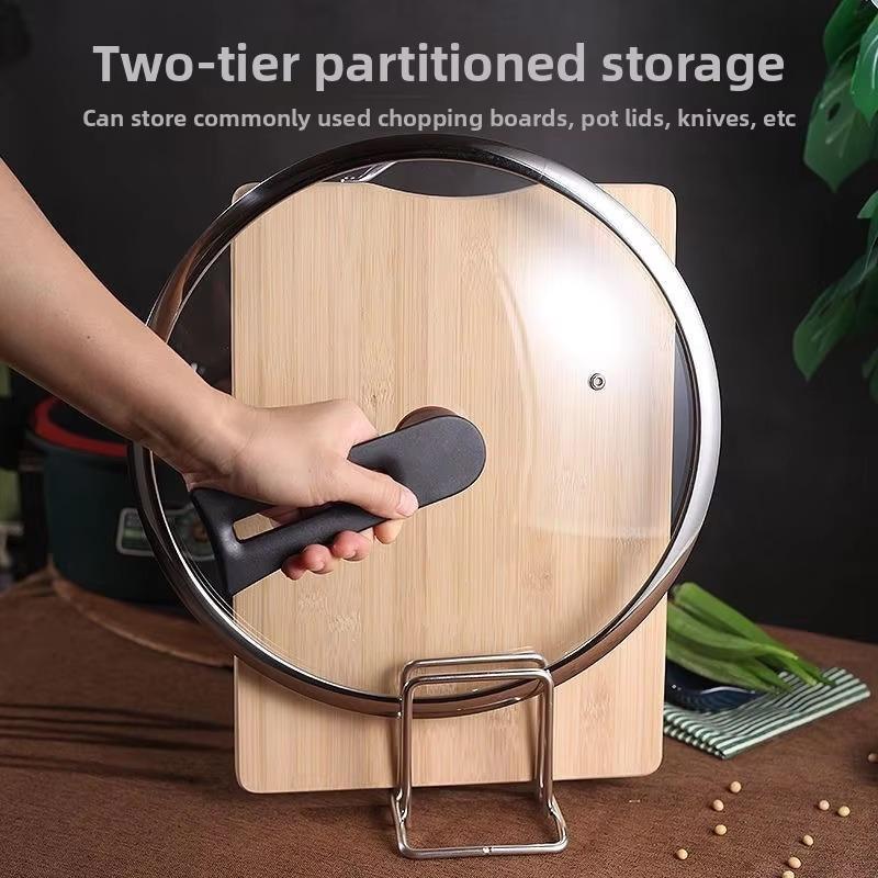 Stainless Steel Pot Lid Cutting Board Holder Space-Saving Desktop Storage Rack Kitchen Organizer Heavy-Duty Countertop Rack