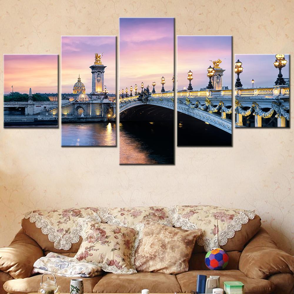 5-Piece Modular Home Decor Wall Art Canvas - HD Printed Pont Alexandre III Poster Artwork for Room Decoration