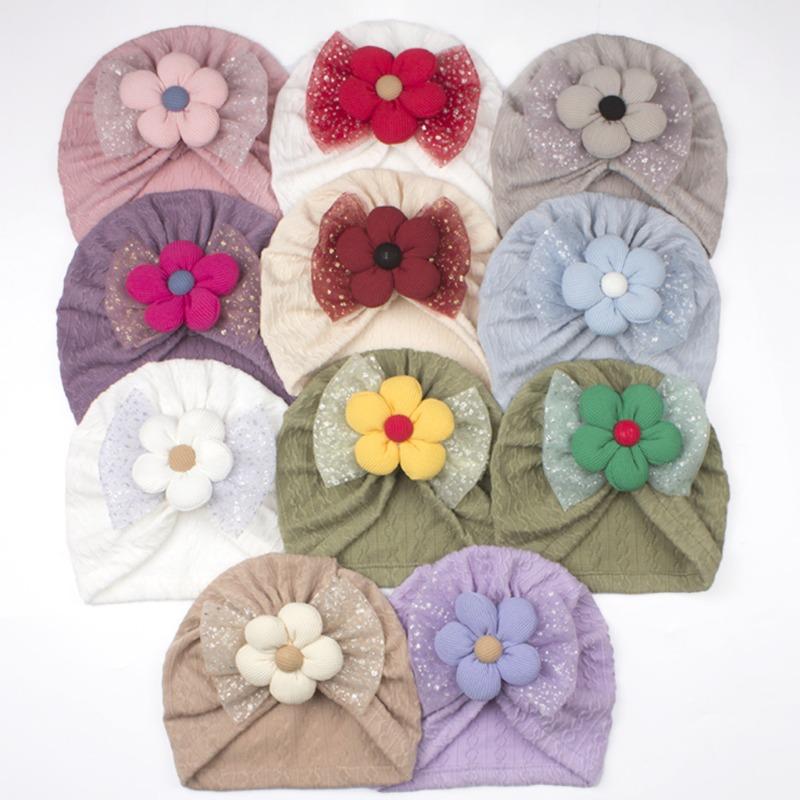 Spring new children's hats, bronzing mesh bow flower baby hats, cute baby hats