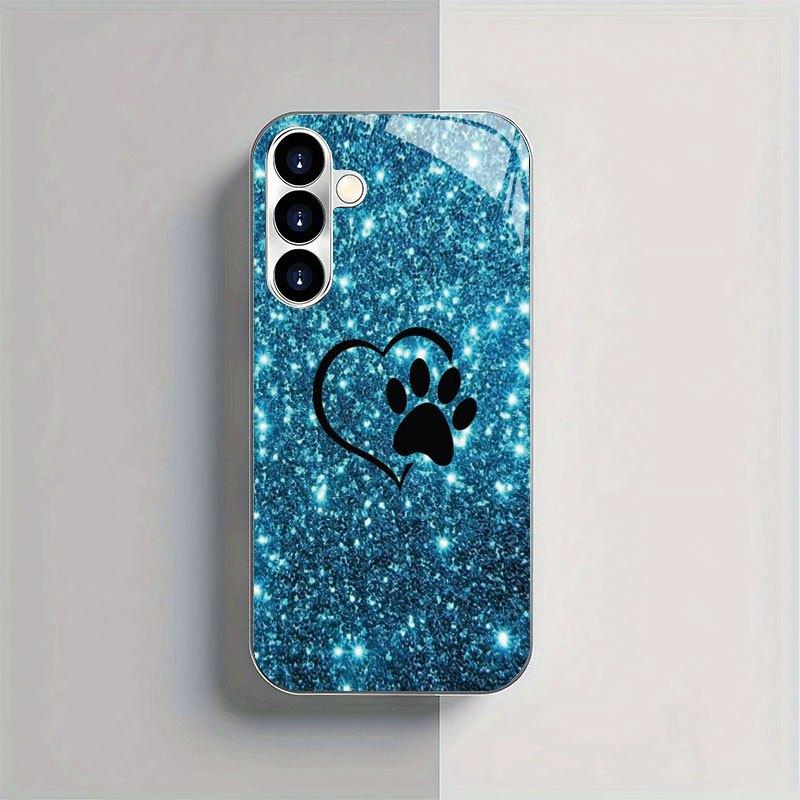 Gold-plated Tempered Phone Case, Compatible Galaxy S26 S25 S24 S23 S22 Ultra Plus. Features a Blue Heart Ocean Pattern Design