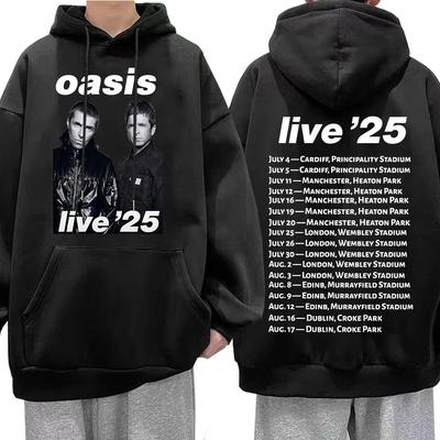O-Oasis Live 25 Tour Huvtröjor Rockband Punk Herr Dam Kläder Mode Hip Hop Långärmad Huvtröja Överdimensionerad Tröja
