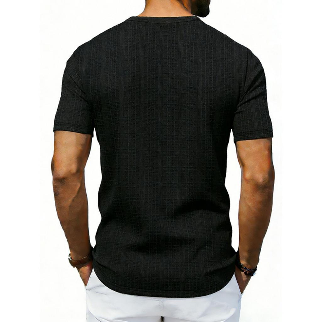 T-shirt décontracté à col en V et manches courtes pour homme avec poche poitrine en tissu léger et respirant pour un usage quotidien