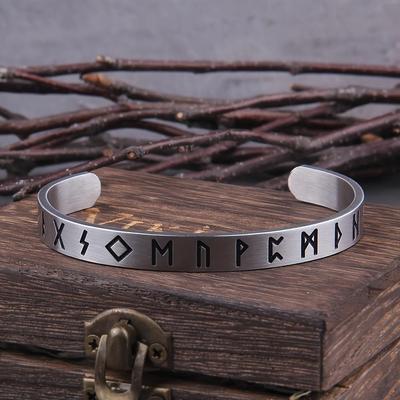 Brățară Viking Nordic Deschisă, Bijuterii din Oțel Titanic Foarte Căutate, Brățară Unisex cu Scrisoare și Design Totemic.