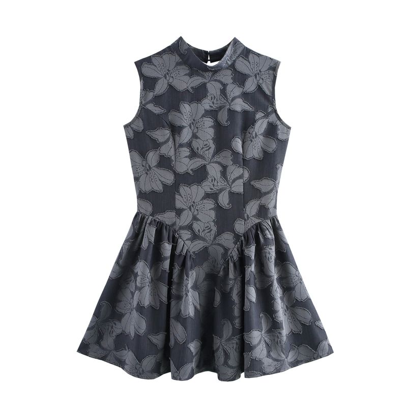 Jnleaog Spring New Arrival Women's Clothing Fashion Style French Fashion Small Stand Collar Sleeveless Waist Wide Hem Dress