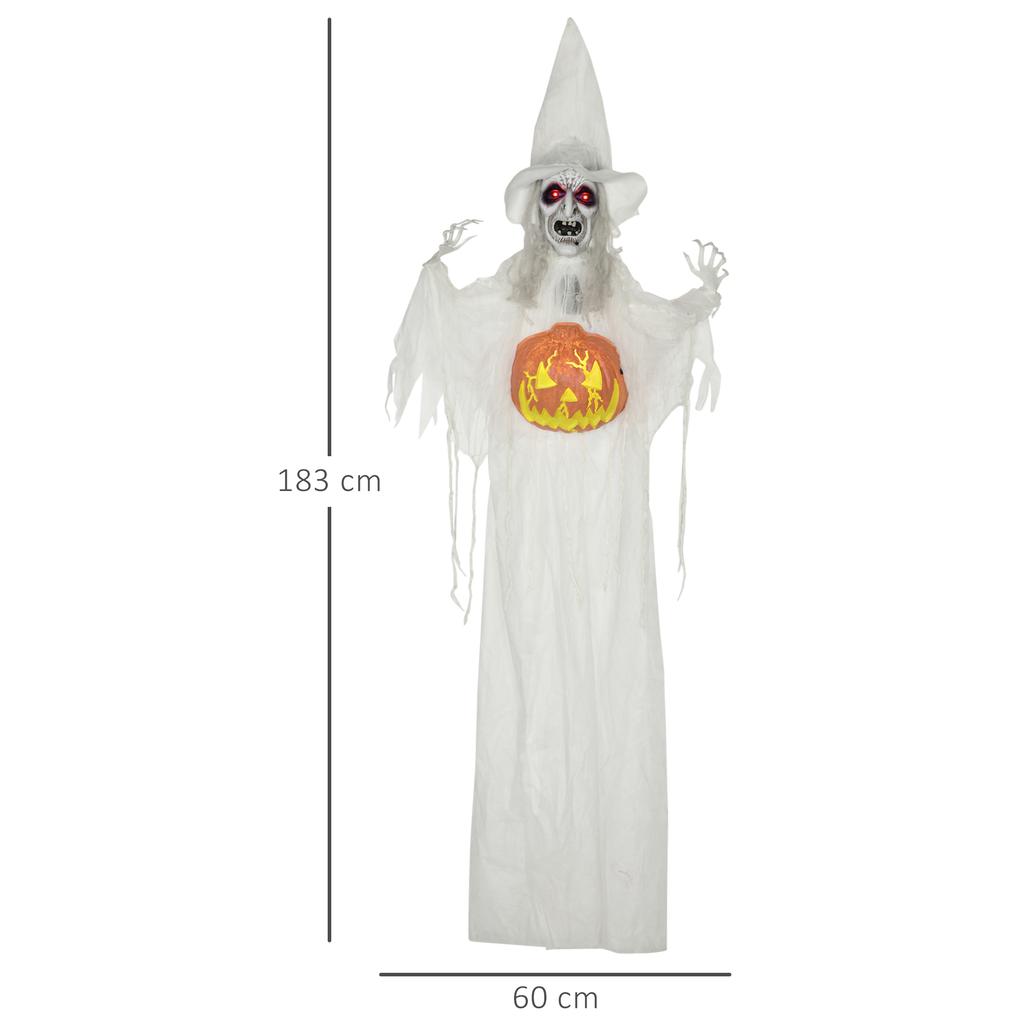 Halloween Ghost, Halloween Decoration, Sound Function, with Motion Sensor and LED Lights, 60 cm x 18 cm x 183 cm