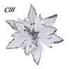 Velvet Poinsettia Decorations Artificial Flowers, Handmade Bead Cluster Christmas with Gold Glitter Fabric Decorative Flower Picks Petals, Reusable