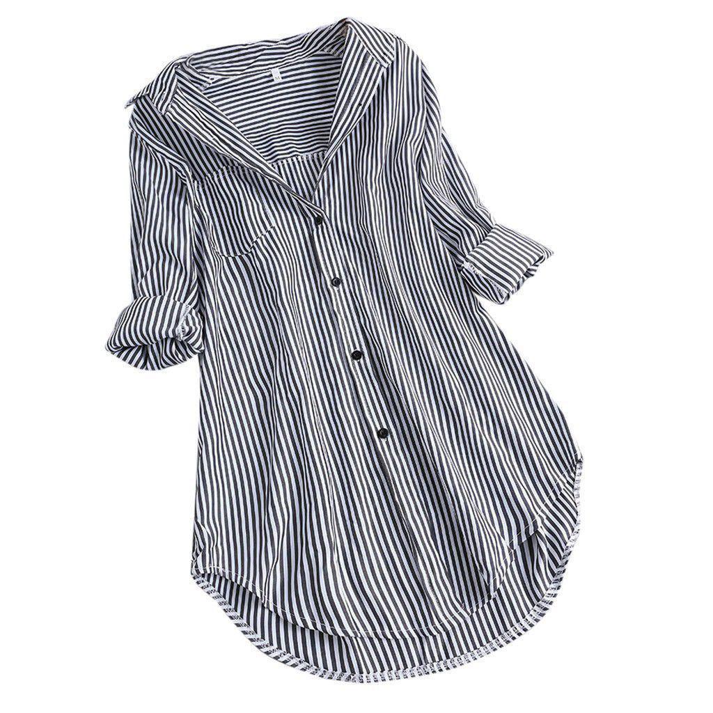 Women's New Style Striped Mid-Length Loose Shirt, Casual Fashion, Long-Sleeved
