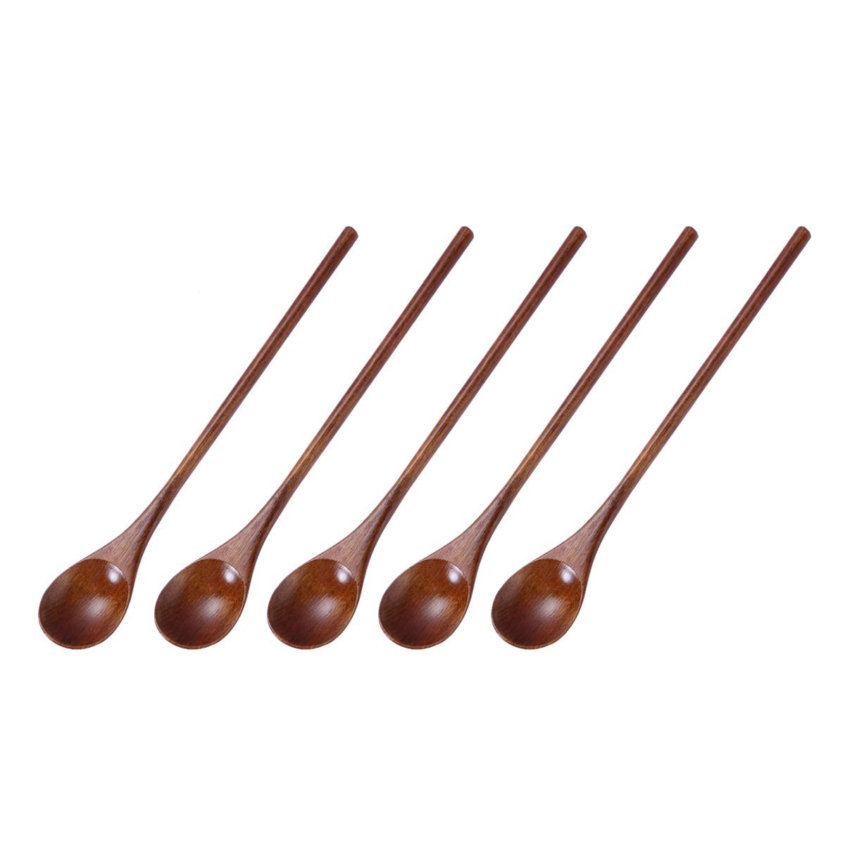 5 Pieces Stirring Spoon Set Natural Wood Kitchen Spoons for Mixing Cooking Coffee Tea Home Restaurant Wood Spoon коричневый