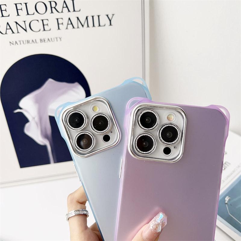 New Luxury Four-corner Anti-drop Frosted Case with Glitter Lens Film for iPhone 15 Pro Max 14 Plus 13 12 Pro 11 All-inclusive Anti-drop Cases