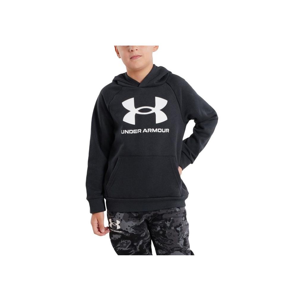 Under Armour Rival Fleece Letter Logo Printed Hooded Pullover Kids hoodies Black 1357585-001