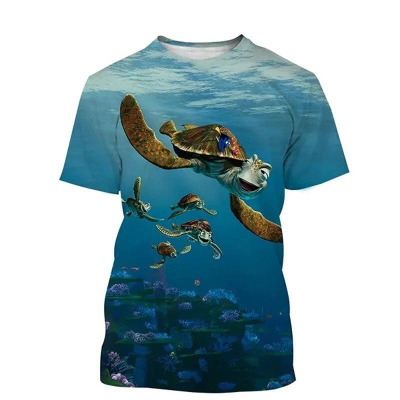 Underwater World Animal T-shirt Men's Clothing 3D Print Funny Sea Tortoise T Shirts Casual Harajuku Outdoor Trend Round Neck Tee