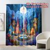Flat Printing Curtains Without Rod Moonlit Village Fashionable Popular Polyester Decorations Curtain Set Of 2 Made Washable