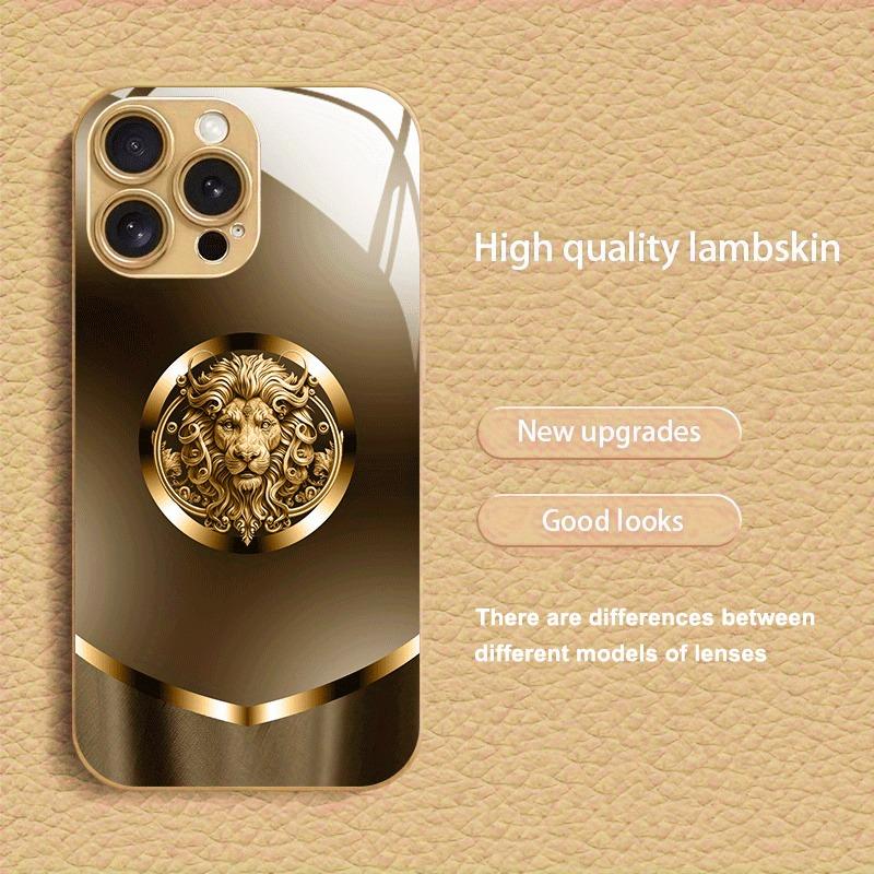 Simple Golden Lion Pattern Gold Metallic Paint Glass Phone Case For iPhone 17 16 15 14 13 12 11 Pro Max 14 Plus 17 Air 16E Cover
