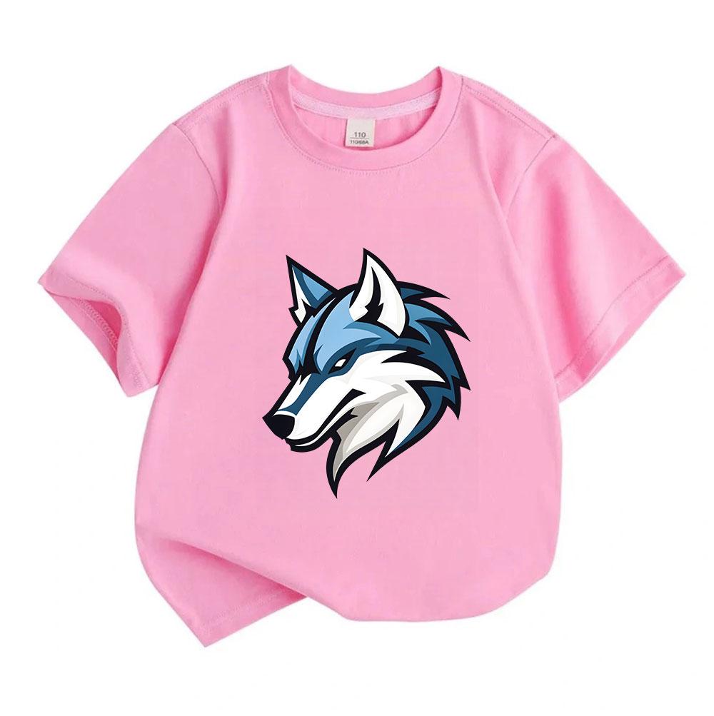Kids Boys Girls Crew Neck Short Sleeve 100% Cotton T-shirt, Cool Stylish Wolf Head Graphic Casual Soft Tees Tops for Daily Wear School Outdoor Activit