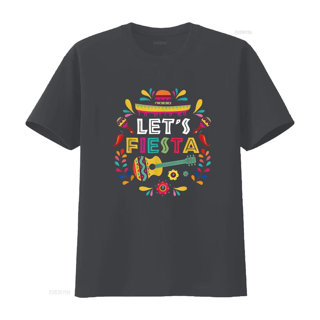 Lets Mexican Fiesta Cinco De Mayo Party Colourful Guitar Fun T Shirt vintage Washed Stretched Breathable Unisex fashion homme