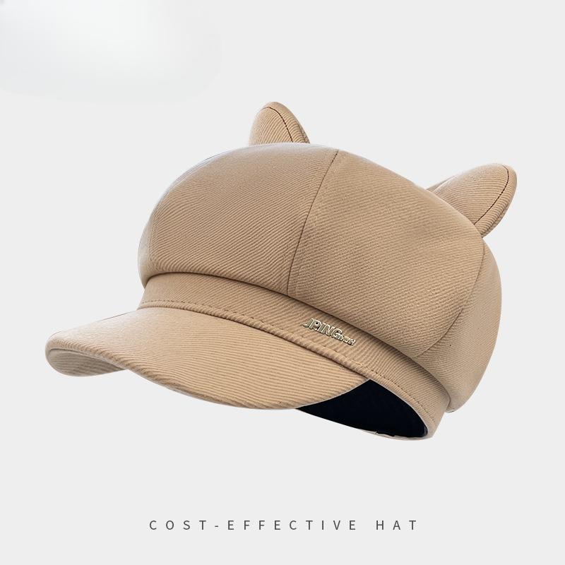 Katzenohren Buchstaben Achteckige Mütze Damen Herbst und Winter Japanische Retro Gesicht Zeigende Schiebermütze Niedliches Enten-Barett