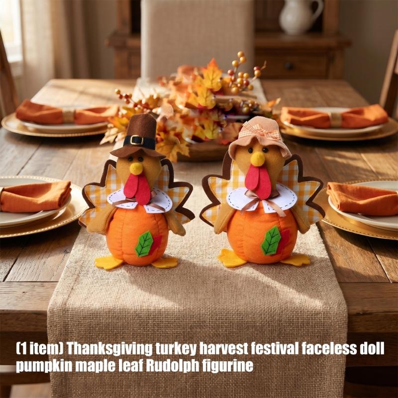 Soft Fabric Stuffed Turkey Thanksgiving Decoration Harvest Turkey Figure Ornament for Tabletop Shelf Entryway Dining Area and Fall Room Display Use