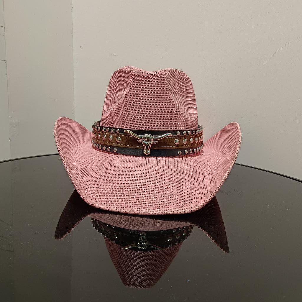 Western cowboy straw hat with large brim, hard straw hat, cowboy outdoor summer sun protection jazz hat sombrero vaquero hombre